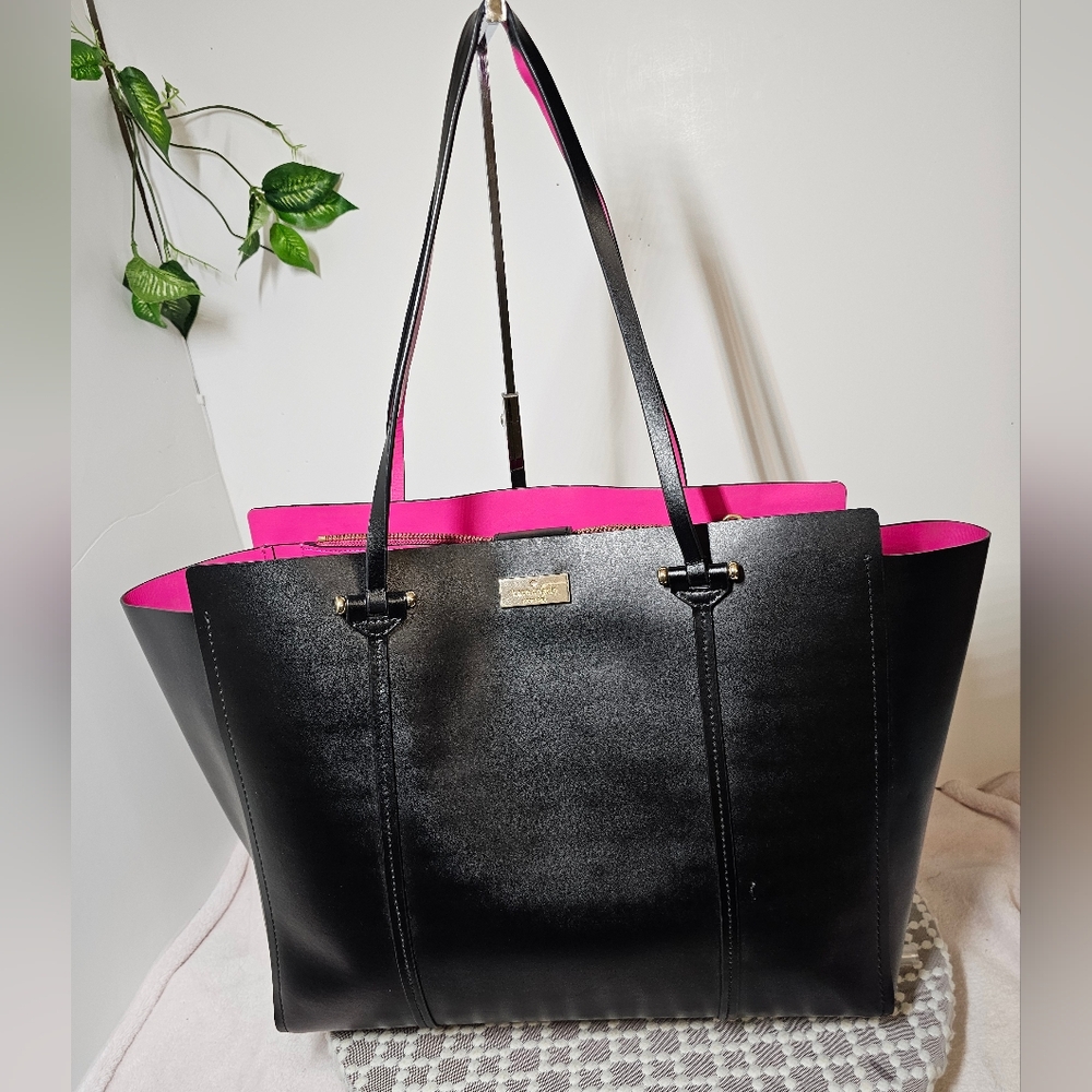 GVY: Kate Spade EUC Arbour Hill Black Leather Tote Shoulder Bag Pink Interior